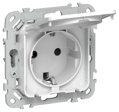 Розетка СП FLITE РСшкр11-1-44-ФлБ 16А IP44 с заземл. с защ. шторками и крышкой безвинтовое крепление механизм бел. IEK FI-R16-16-1-44-K01