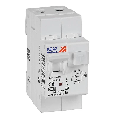 Выключатель автоматический дифференциального тока 2п OptiDin D63-22C6-AC-У3 C6 30мА 4.5кА с защитой от сверхтоков КЭАЗ 328103