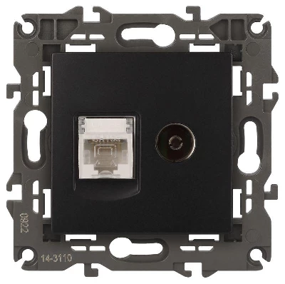 Розетка компьютерная + телевизионная 2-м Elegance 14-3110-05 RJ45 + TV IP20 механизм антрацит Эра Б0034318