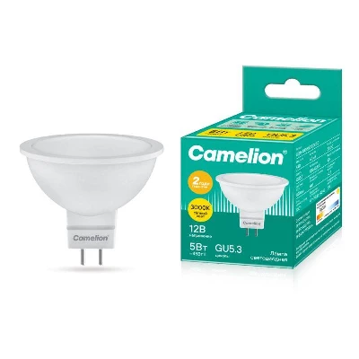 Лампа светодиодная LED5-MR16/830/GU5.3 5Вт 3000К тепл. бел. GU5.3 370лм 12В Camelion 12025