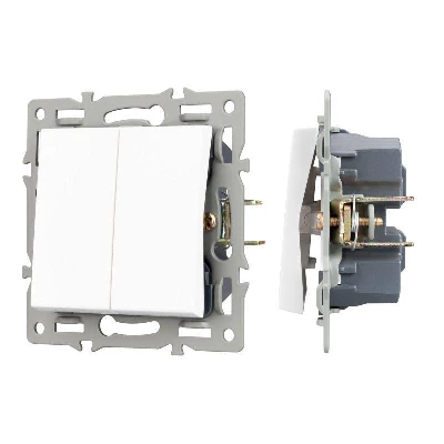 Механизм выключателя двухклавишный непроходной SWT-MK02-PL-WH (250В 16А) Arlight 043724