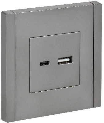 Розетка USB A+C 3.1А FORTE&PIANO FP550 сталь IEK FP-U22-D31-K46