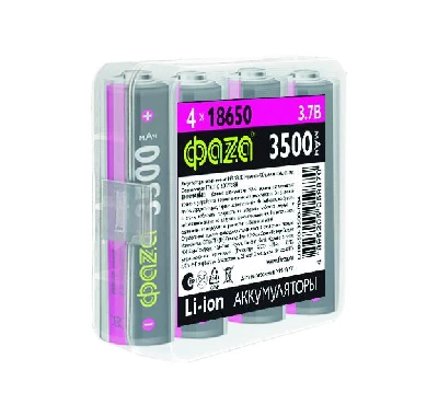 Аккумулятор 18650 3.7В Li-Ion 3500мА.ч без платы защиты PB-4 (уп.4шт) ФАZА 5059870