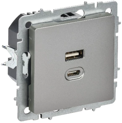 Розетка СП BRITE USB A+C 45Вт высокоск. заряд. РЮ11-2-БрС сталь IEK BR-U22-045-K46