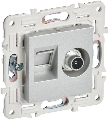 Розетка двойная TV+RJ45 кат.6E SKANDY SK-A15S серебр. IEK SK-AK20-2-K23