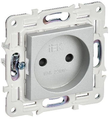 Розетка SKANDY 10А без заземл. защ. шторки SK-R01S серебр. IEK SK-R13-10-K23