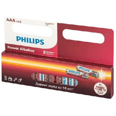 Элемент питания алкалиновый AAA/LR03 1.5В Power (блист.12шт) LR03P12W/51 Philips Б0064681