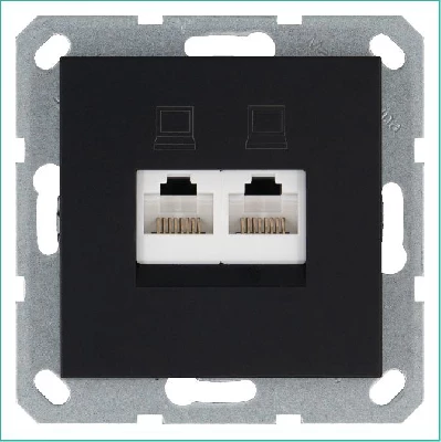 Розетка компьютерная 2-м RJ45 IP20 кат. 6 механизм черн. матов. soft touch Jasmart G6108PB