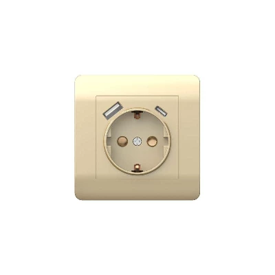 Розетка NEW3-E 16А с заземл. защ. шторки с 2-мя заряд. устройствами USB A+C 5В/2.1А шампань CHINT 431453