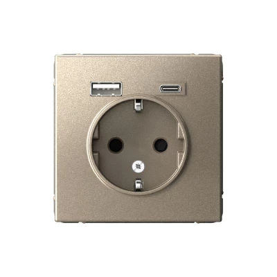 Розетка ArtGallery 16А с 2-мя заряд. устройствами USB A+C 5В/2.4А/3А 2х5В/1.5А механизм шампань SE GAL000532