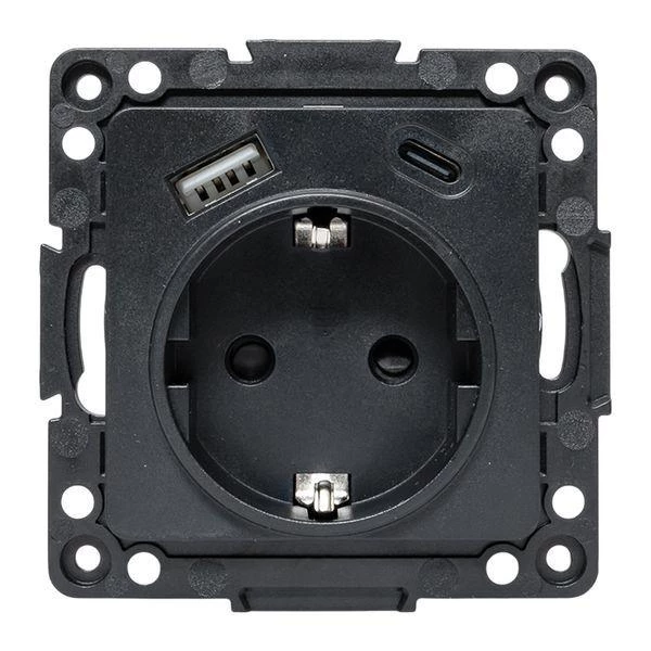 Розетка 1-м СП Стокгольм 16А USB A+C с заземл. защ. шторки винтов. клеммы механизм черн. EKF EZR16-2USB-typeA-typeC 8