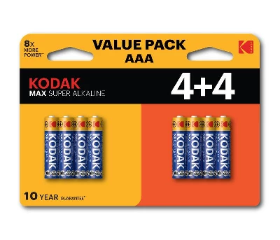 Элемент питания алкалиновый AAA/LR03 1.5В MAX SUPER Alkaline (блист.8шт) 30419896 KODAK Б0057079