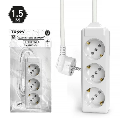 Удлинитель 3х1.5м с заземл. 10А 3х1.5 TOKOV ELECTRIC TKL-C01-BU3-1.5-1.5-Z