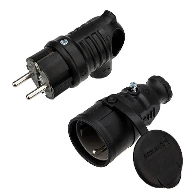 Набор розетка переносная + вилка угловая 16 А IP44 каучук Rexant 111-002-004