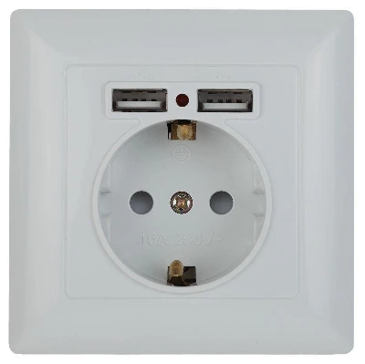 Розетка 1-м СП Solo 4-410-01 16А IP20 250В 2хUSB P+E Schuko с заземл. защ. шторки бел. Intro Б0053713