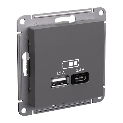 Розетка USB AtlasDesign тип A+C 5В/2.4А 2х5В/1.2А механизм базальт SE ATN001439