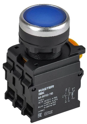 Кнопка d22мм 1НО+1НЗ MASTER с подсветкой син. IEK MI-BT60-11D-3-12-K07