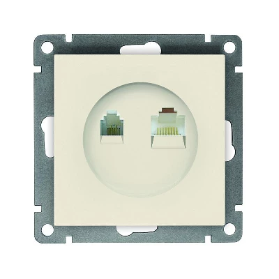 Розетка компьютерная + телефонная 2-м СП Афина механизм сл. кость (ivory) Universal A0052-I