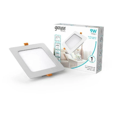 Светильник светодиодный Basic Downlight 9Вт 4000К IP20 720лм 170-260В 120х26 квадрат бел. GAUSS 9031420209
