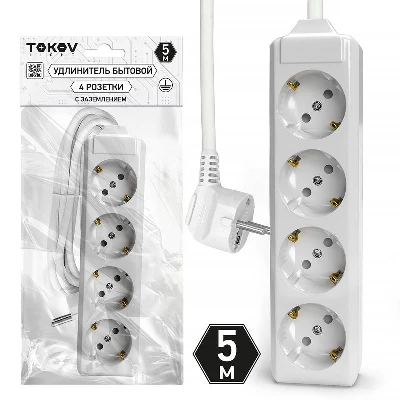 Удлинитель 4х5м с заземл. 10А 3х1.5 TOKOV ELECTRIC TKL-C01-BU4-5-1.5-Z