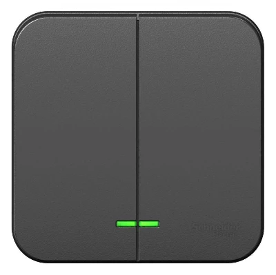 Выключатель 2-кл. ОП Blanca 10А IP20 (сх. 5) 250В с подсветкой с изолир. пластиной антрацит SE BLNVA105116