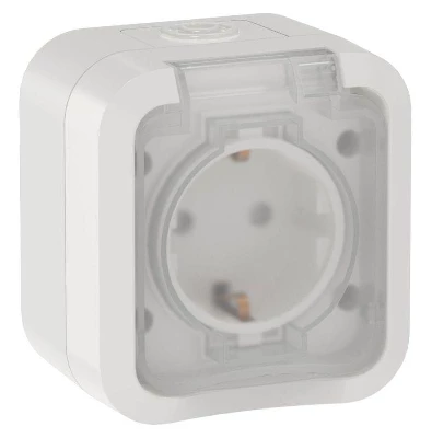 Розетка 1-м ОП TORS 16А IP55 TS320 с заземл. с крышкой бел. IEK TS-R16-16-55-K01