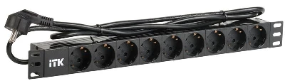 Блок розеток 9 мест PDU (немец. станд.) DIN49440 ПВХ профиль 1U шнур 2м; вилка DIN 49441 (немец. станд.); черн. ITK PH22-9D1-P