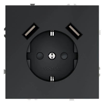 Розетка 1-м СП S70 16А с USB A+A с заземл. защ. шторки механизм графит Voltum VLS040407