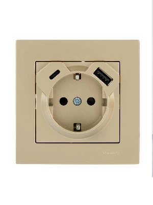 Розетка с заземл. TC+USB разъем VESNA зол. LEZARD 742-3688-181TC