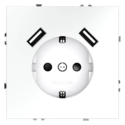 Розетка 1-м СП S70 16А с USB A+A с заземл. защ. шторки механизм бел. матов. Voltum VLS040402