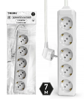 Удлинитель 5х7м с заземл. 10А 3х1.5 TOKOV LIGHT TKL-C01-BU5-7-1.5-Z