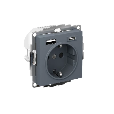 Розетка AtlasDesign 16А с 2-мя заряд. устройствами USB тип A+C 5В/2.4А 2х5В/1.2А механизм грифель SE ATN000732