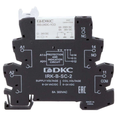 Реле интерфейсное 1CO ком. ток 6А AgSnO2 напряжение 12В AC/DC винтовые клеммы DKC IRK-12UC-1CO