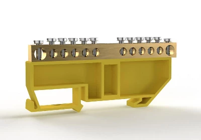 Шина PE "земля" на DIN-изоляторе 6х9мм 12 отвер. латунь TOKOV ELECTRIC TKE-BCB-69-12-DIN/PE