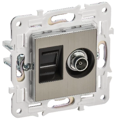 Розетка двойная TV+RJ45 кат.6E SKANDY SK-A15N никель IEK SK-AK20-2-K50