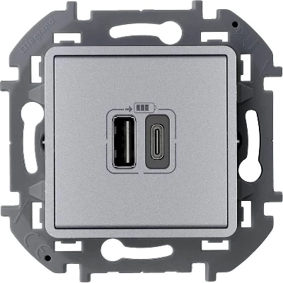Устройство зарядное Inspiria с 2-мя USB разьемами A и C 240В/5В 3000мА алюм. IEK 673762