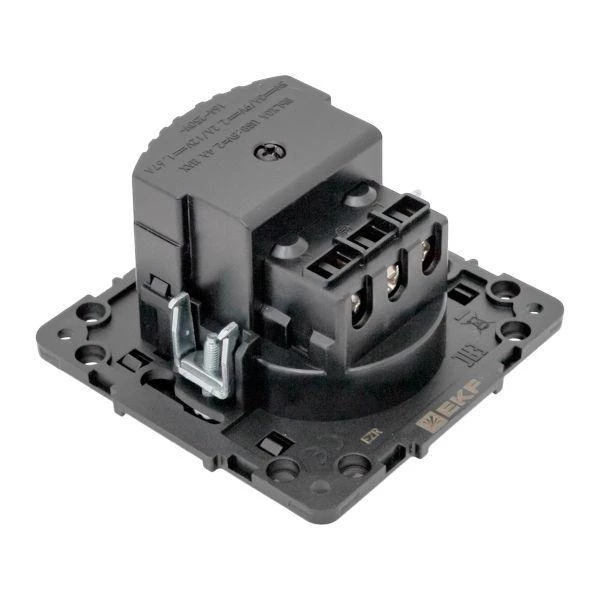 Розетка 1-м СП Стокгольм 16А USB A+C с заземл. защ. шторки винтов. клеммы механизм черн. EKF EZR16-2USB-typeA-typeC 6