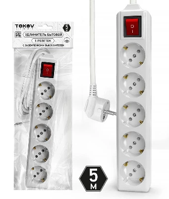 Удлинитель 5х5м с заземл. с выкл. 10А 3х1.5 TOKOV ELECTRIC TKL-C01-BU5-5-1.5-ZV